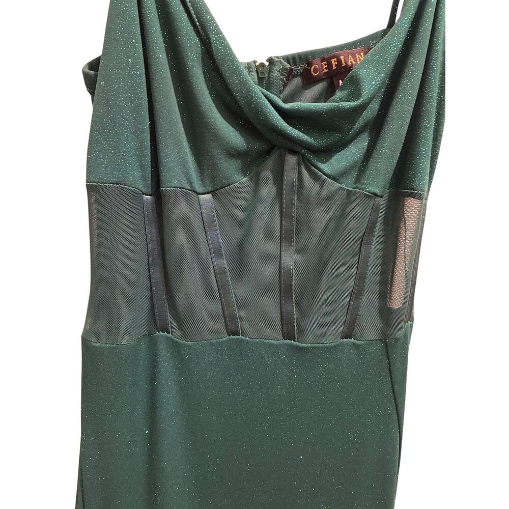 CEFIAN Emerald Green Glitter Corset Dress Mesh Bodice Size Medium Party Prom - Picture 3 of 4